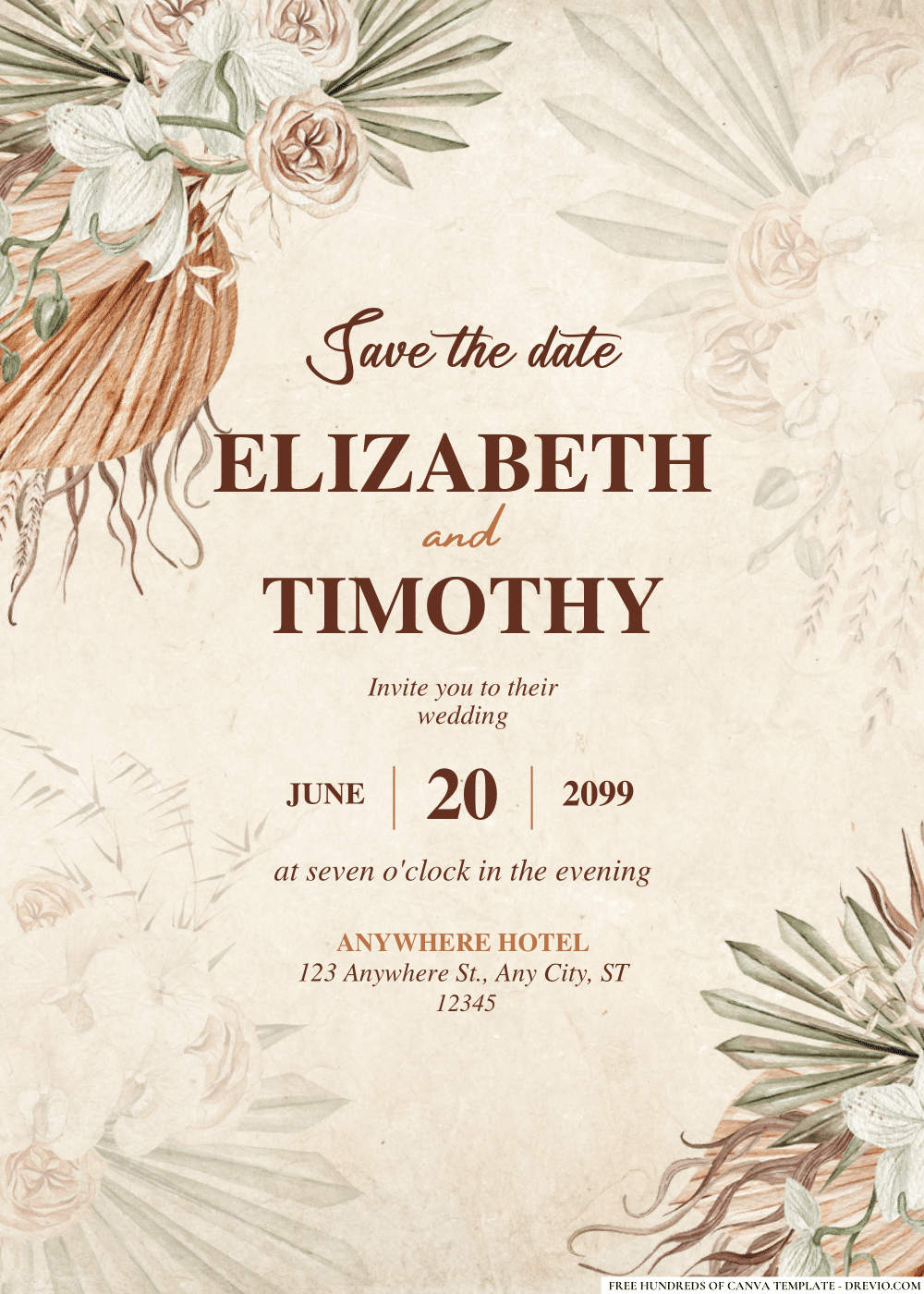 FREE PDF Invitation – Boho Floral Watercolor Wedding Invitations