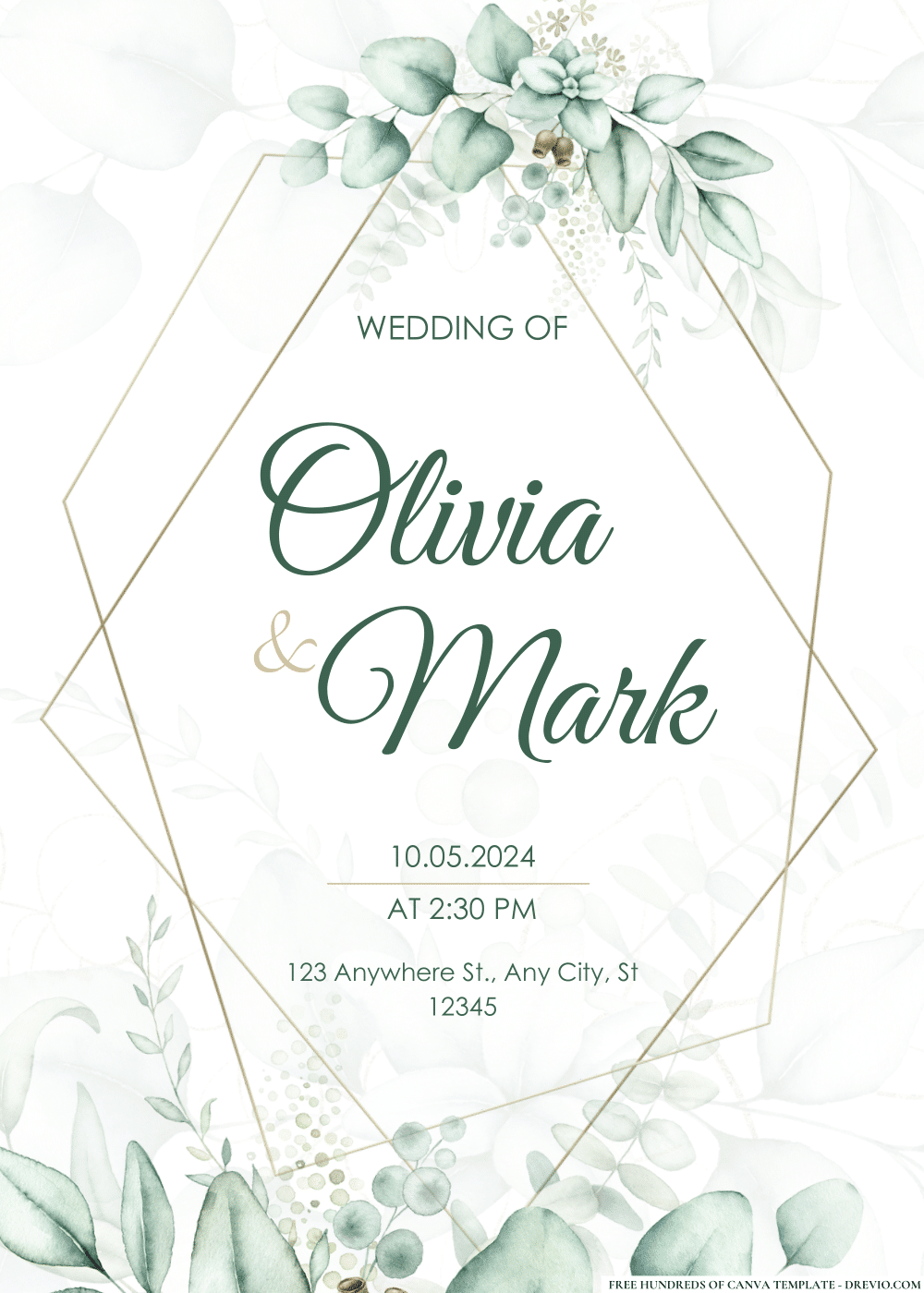 FREE PDF Invitation – Eucalyptus Leaves Watercolor Wedding Invitations