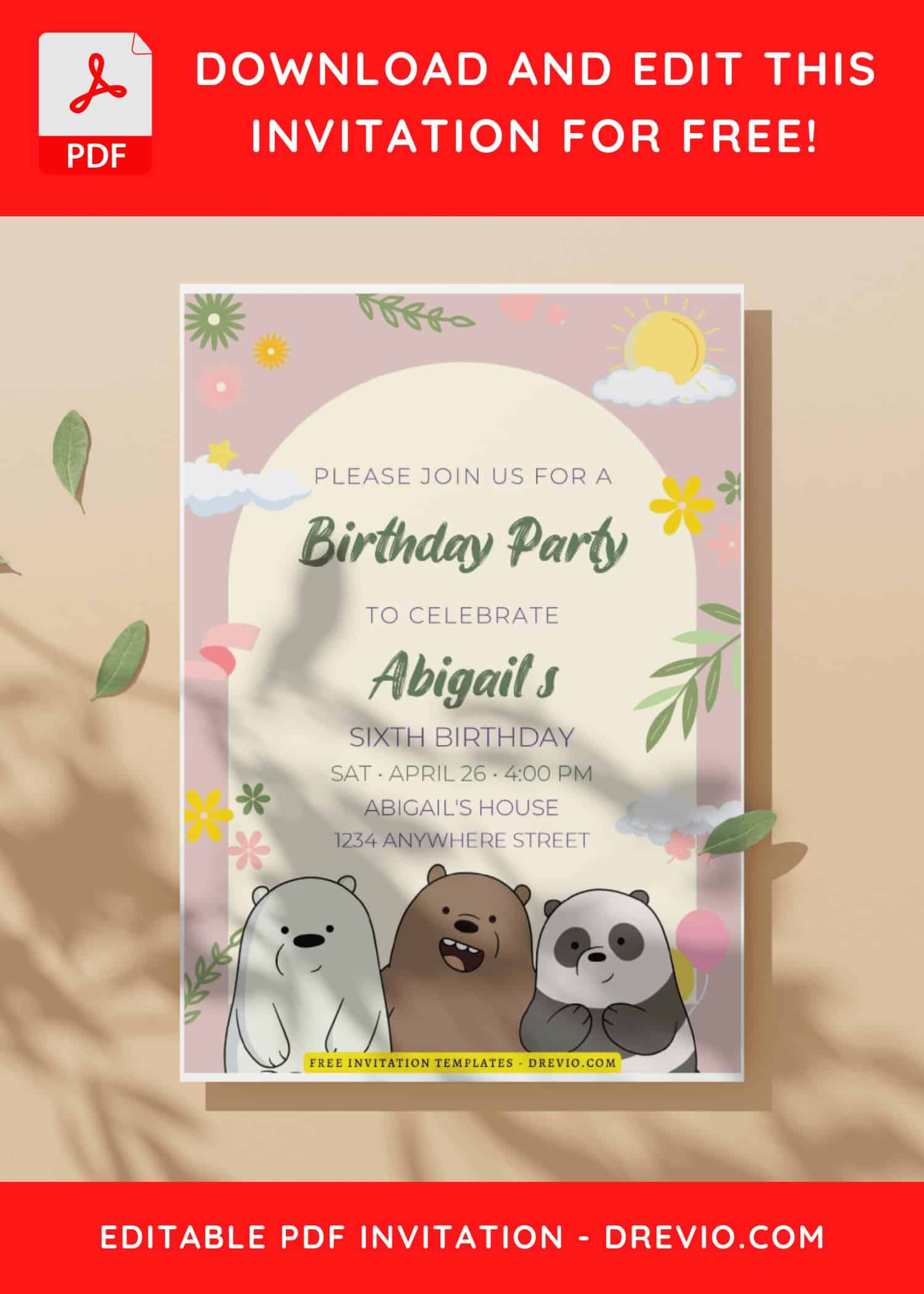 (Easily Edit PDF Invitation) We Bare Bears Birthday Invitation