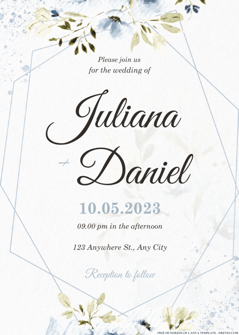 Blue Floral Arrangement Wedding Invitations