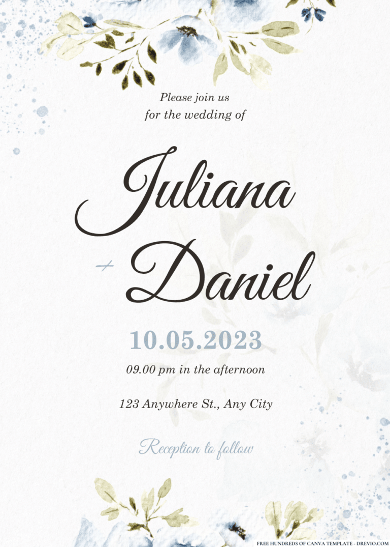 Dark Green Blue Floral Wedding Invitations