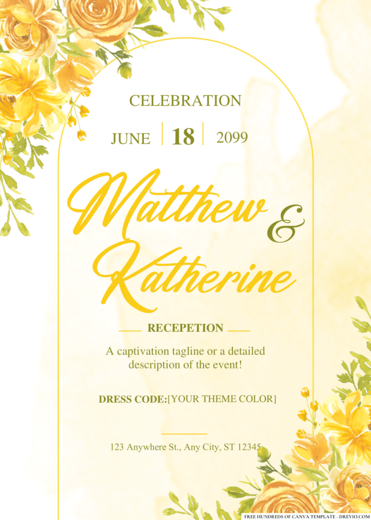 FREE PDF Invitation - Yellow Rose Watercolor Wedding Invitations