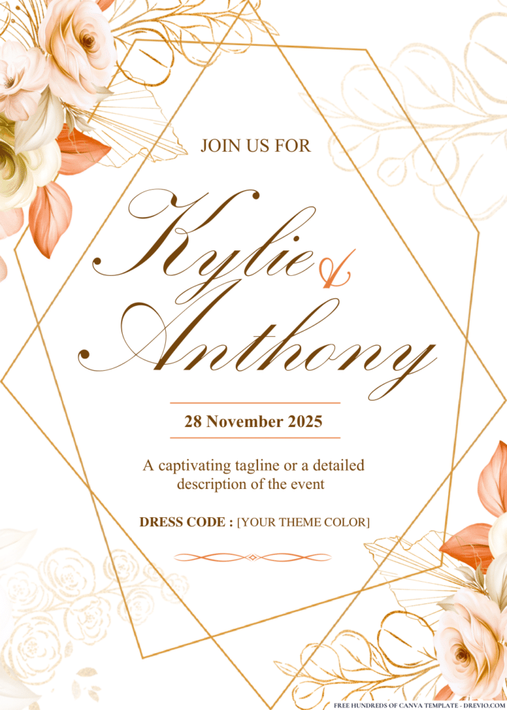 Golden Floral Arrangement Wedding Invitations 