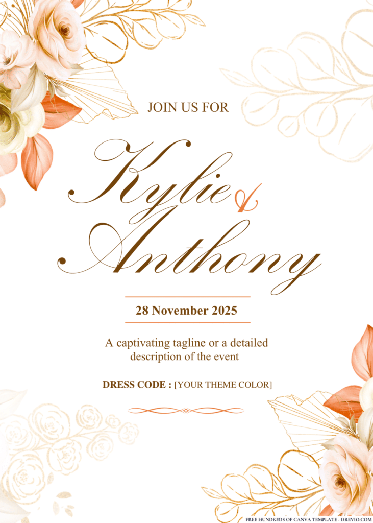 Golden Floral Arrangement Wedding Invitations 