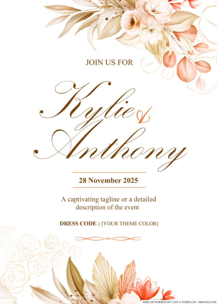 Golden Floral Arrangement Wedding Invitations 
