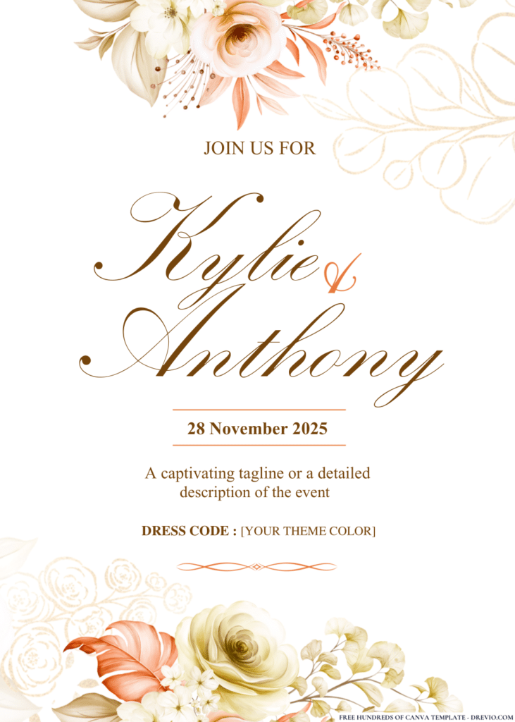 Golden Floral Arrangement Wedding Invitations 
