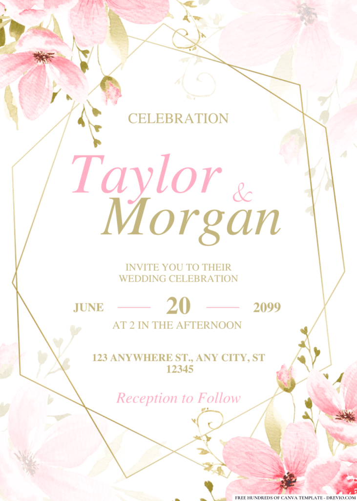 Pink Watercolor Flowers Wedding Invitations