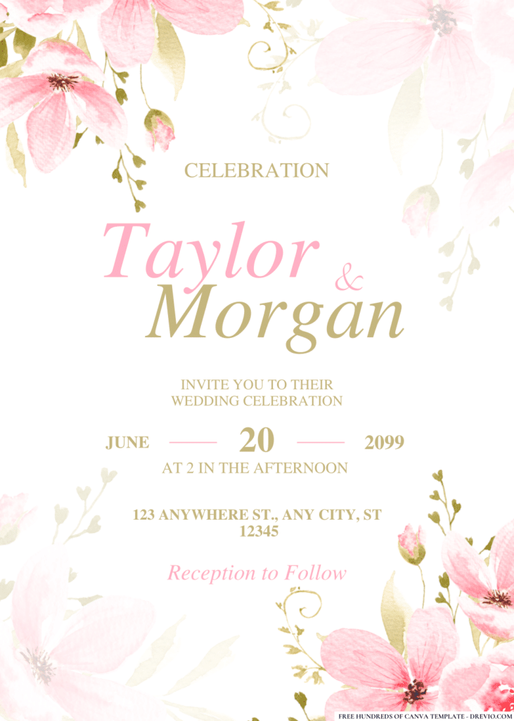 Pink Watercolor Flowers Wedding Invitations