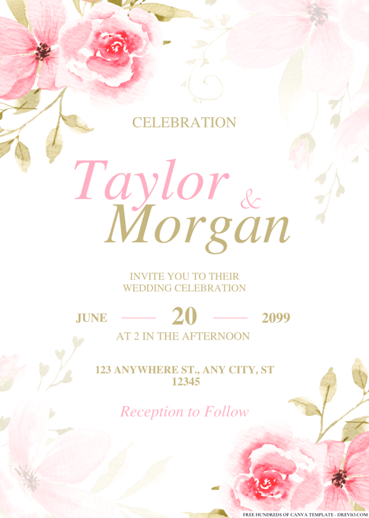 Pink Watercolor Flowers Wedding Invitations
