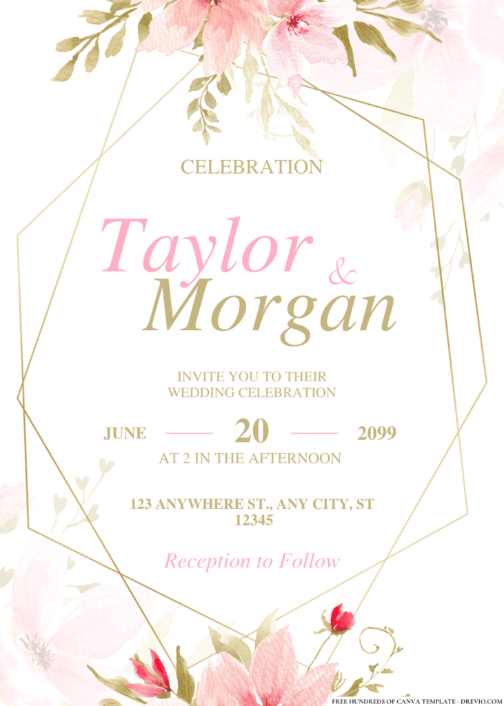 Pink Watercolor Flowers Wedding Invitations