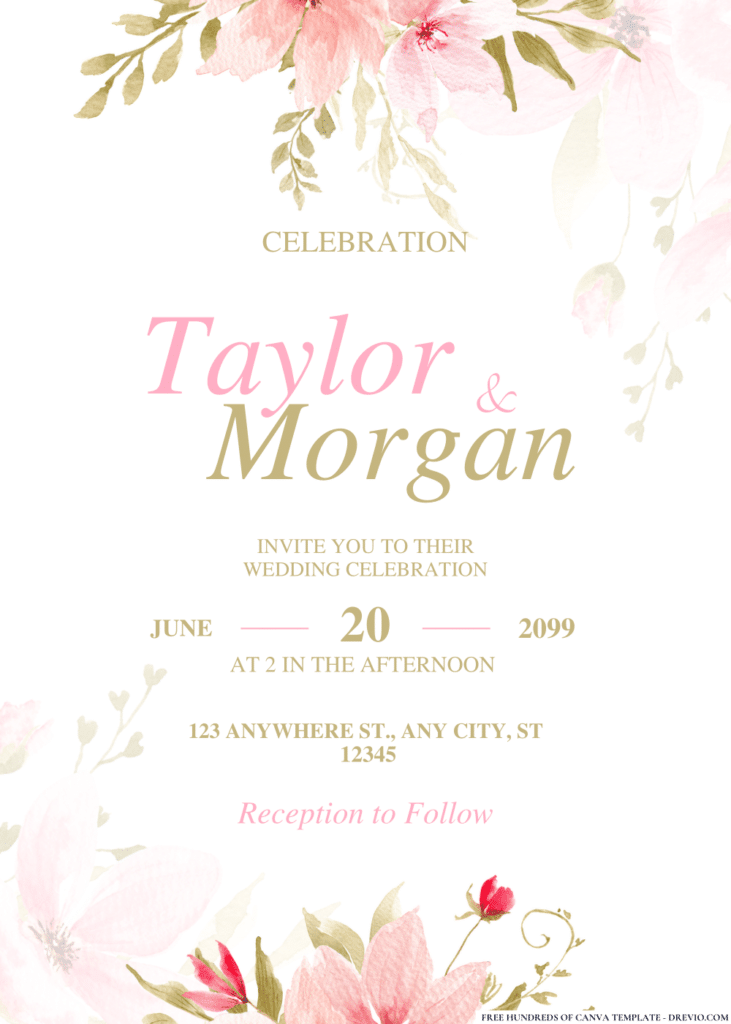 Pink Watercolor Flowers Wedding Invitations