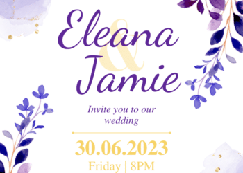 Purple Watercolor Flower Bouquet Wedding Invitations