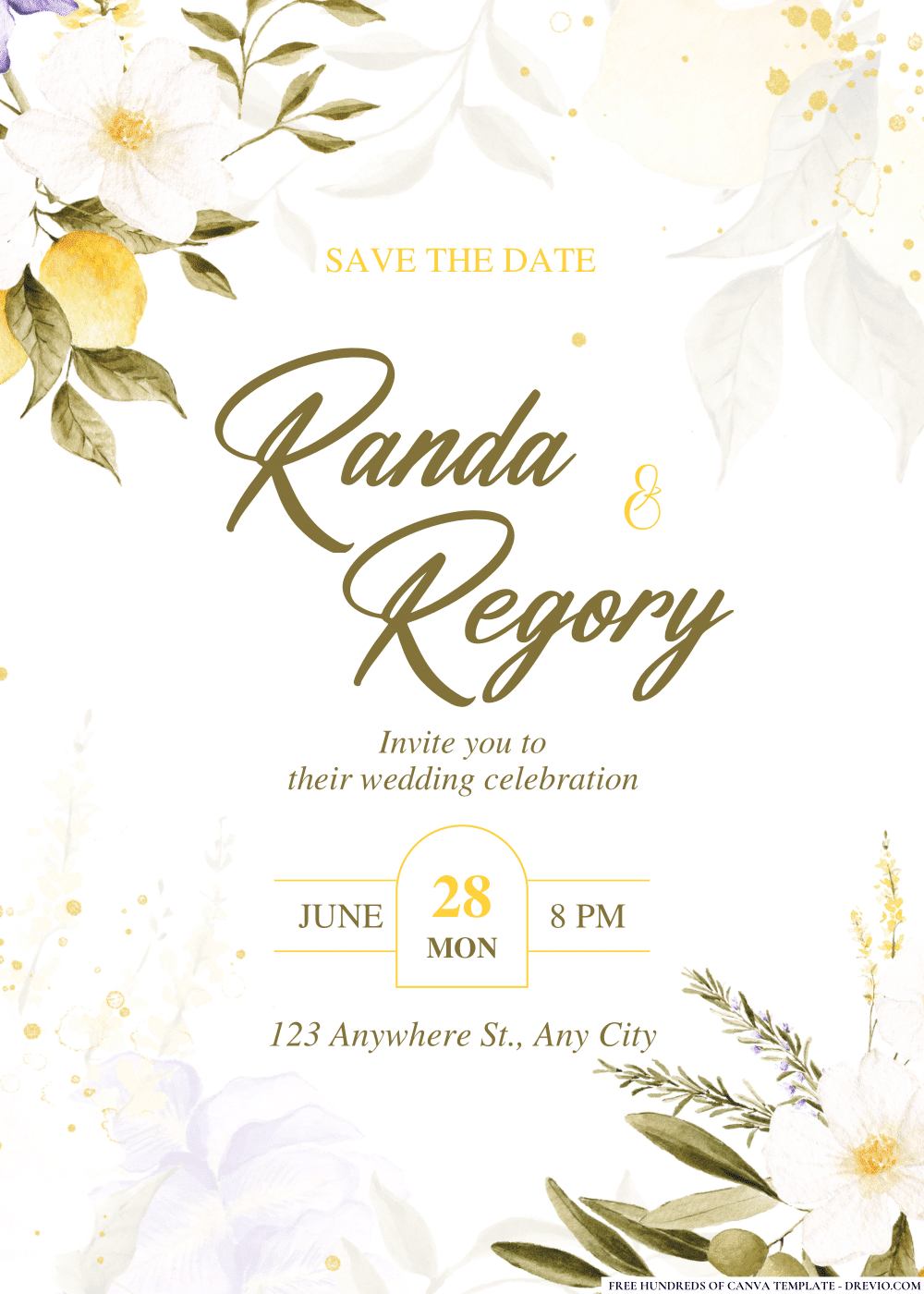 FREE PDF Invitation – Watercolor Flower Greenery Wedding Invitations