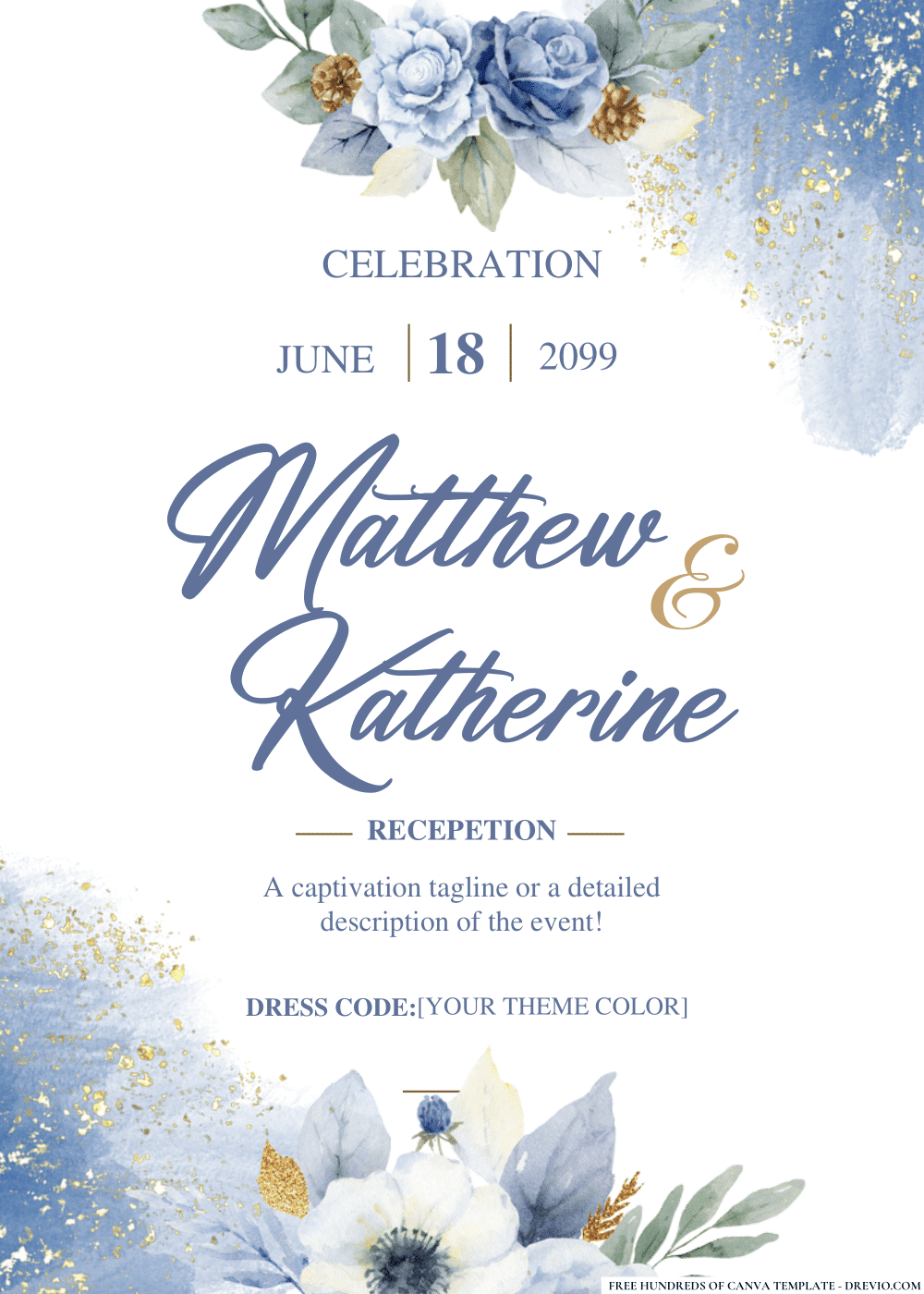 FREE PDF Invitation – Dusty Blue Watercolor Wedding Invitations