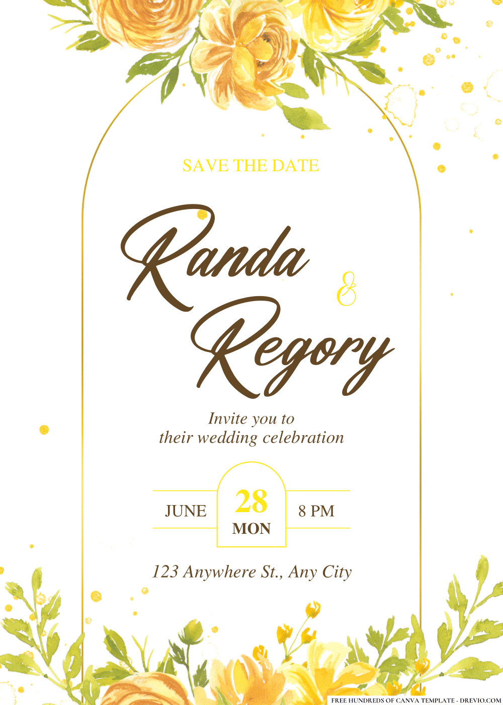 FREE PDF Invitation – Rose Yellow Watercolor Wedding Invitations