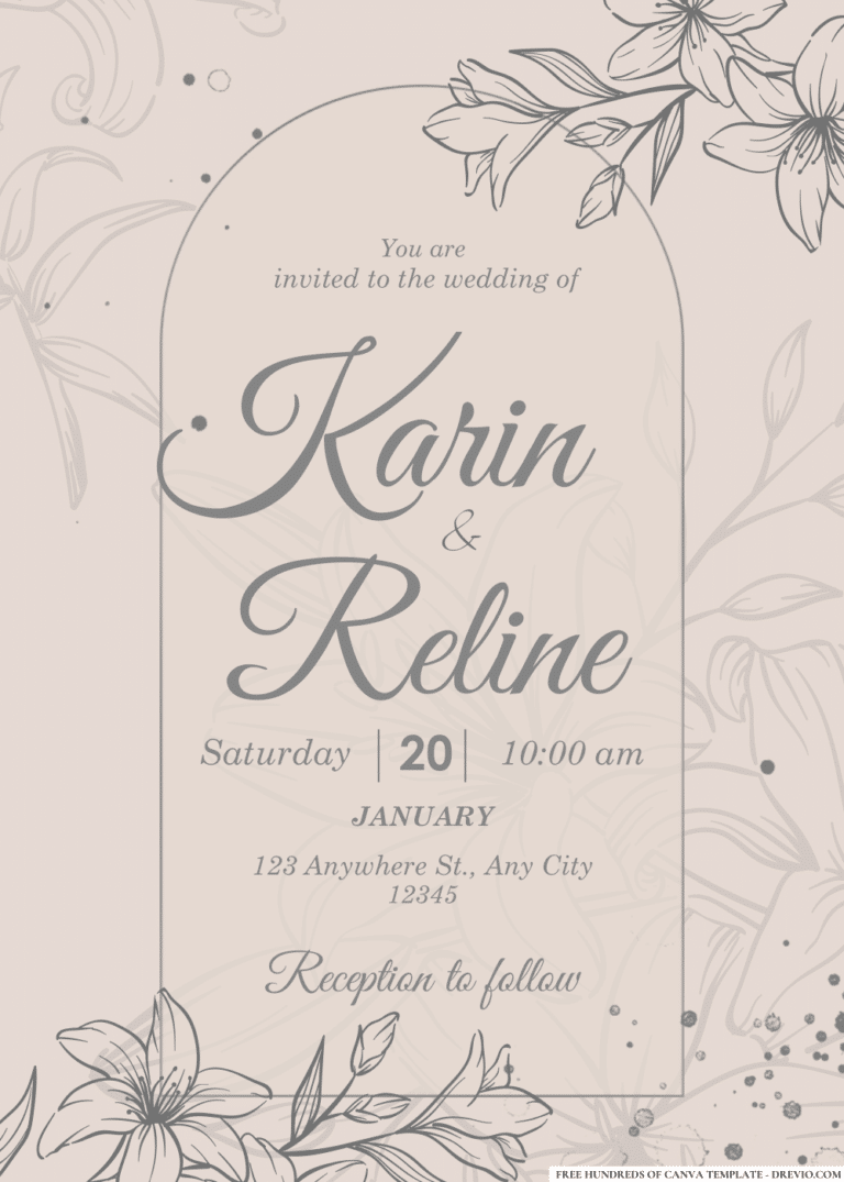 FREE PDF Invitation - Line Gray Detail Flowers Wedding Invitations