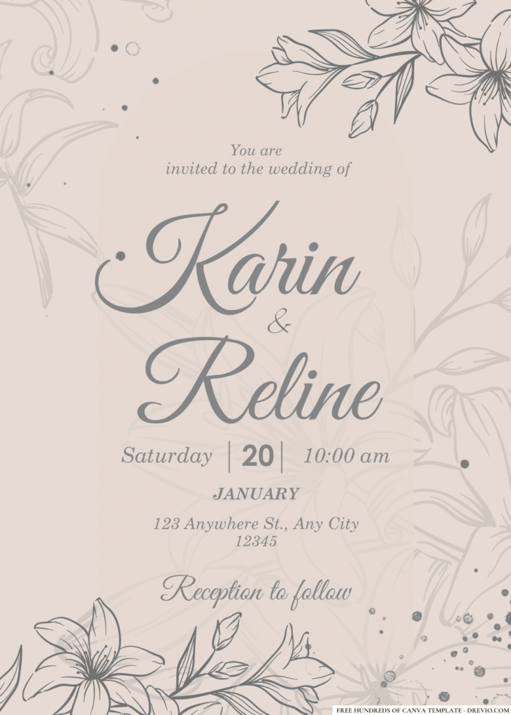 Line Gray Detail Flowers Wedding Invitations