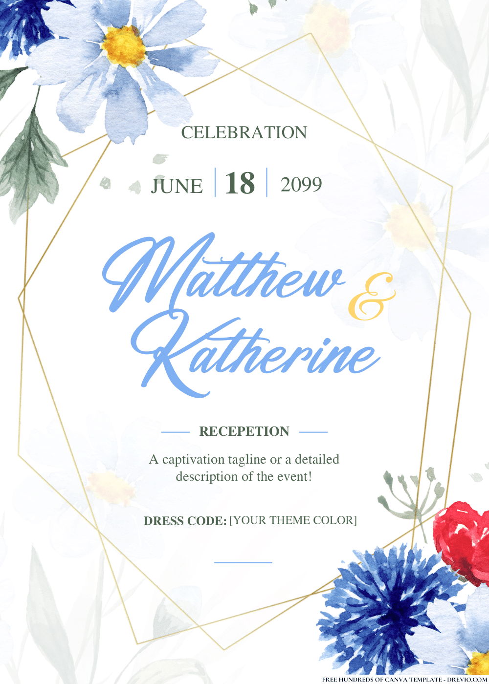FREE PDF Invitation - Wildflower Blue Botanical Wedding Invitations