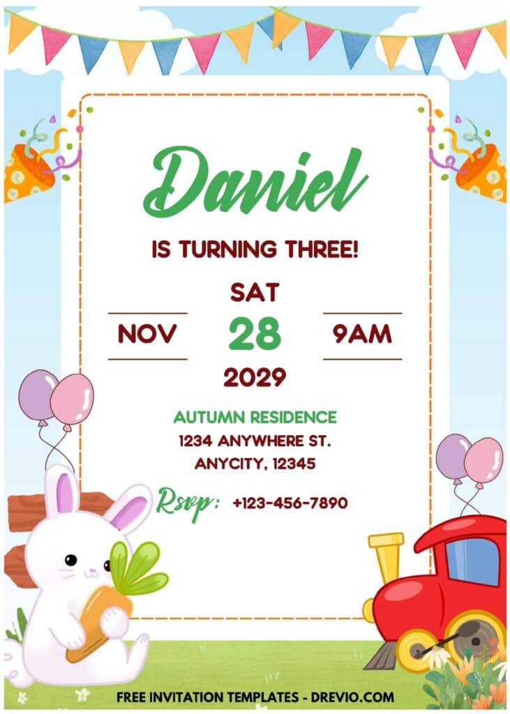 (Easily Edit PDF Invitation) Some Bunny Birthday Invitation F