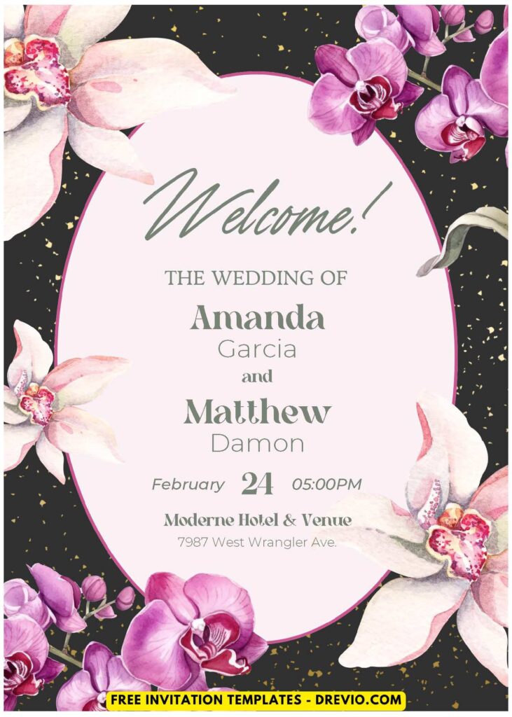 (Easily Edit PDF Invitation) Classy Spring Orchid Wedding Invitation E