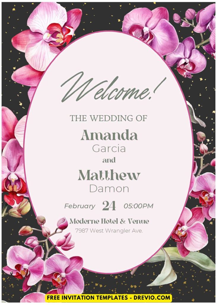 (Easily Edit PDF Invitation) Classy Spring Orchid Wedding Invitation F