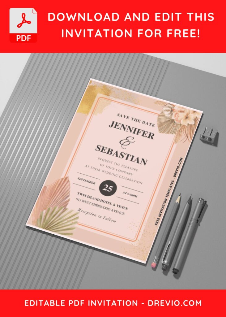 Elegant Nature Greenery Pampas Grass Wedding Invitation Templates