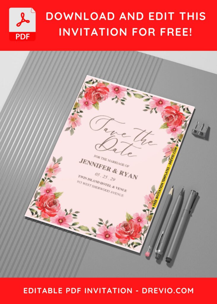 (Easily Edit PDF Invitation) Whimsical Rose & Peony Wedding Invitation