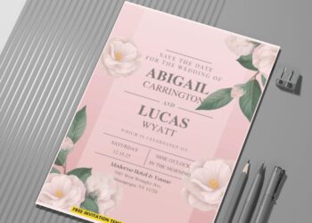 (Easily Edit PDF Invitation) Delightful Camellia Flower Wedding Invitation G