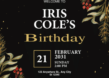 Gold Floral Arrangement Birthday Invitations