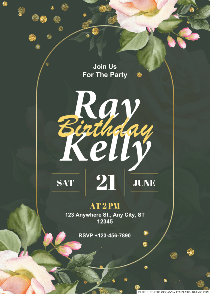 Rose Flower Bouquet Watercolor Birthday Invitations