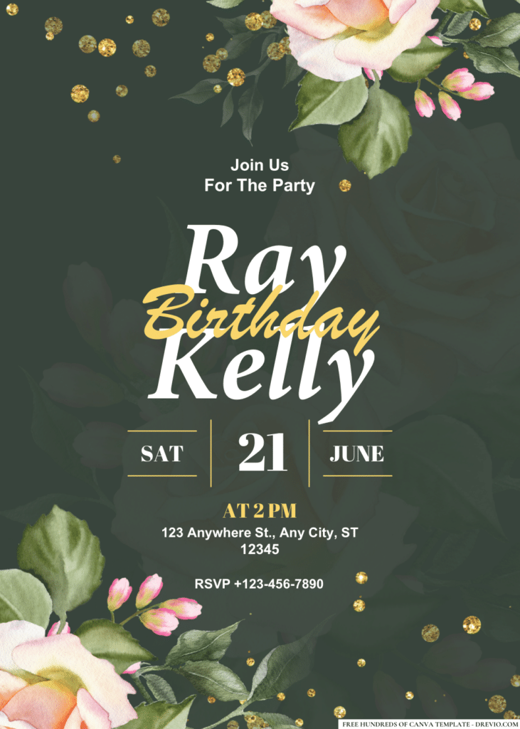 Rose Flower Bouquet Watercolor Birthday Invitations