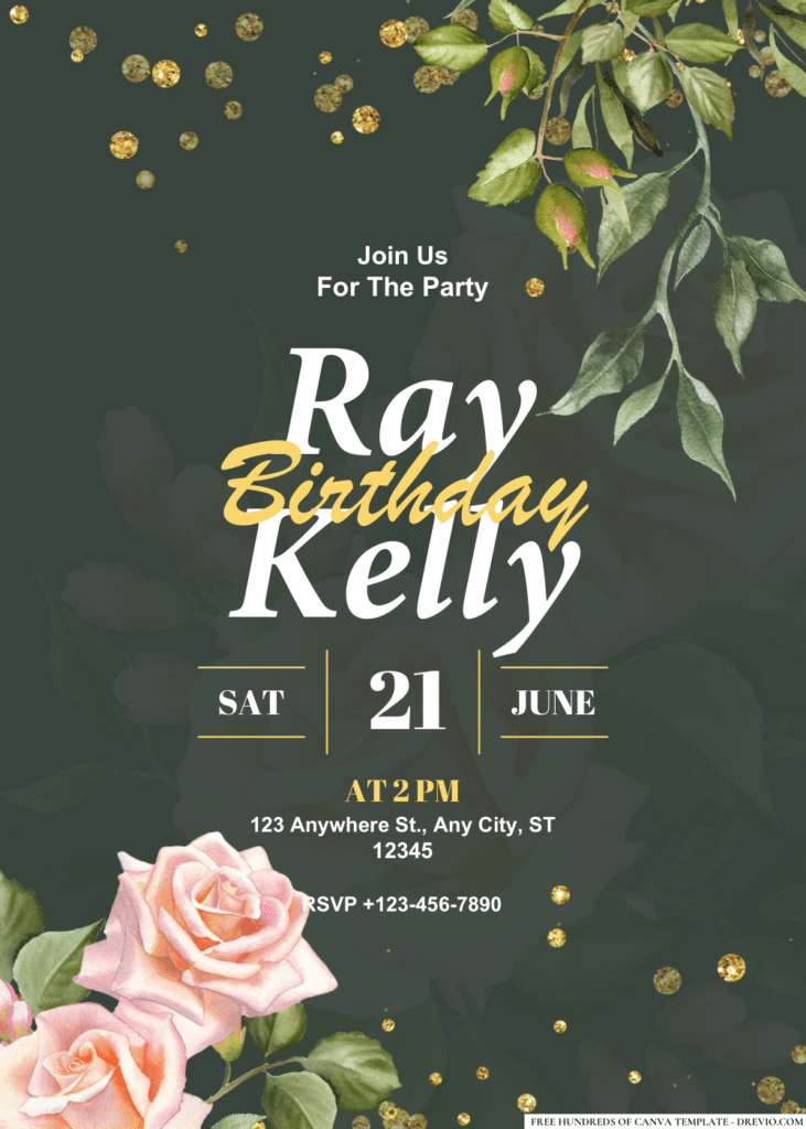 Rose Flower Bouquet Watercolor Birthday Invitations