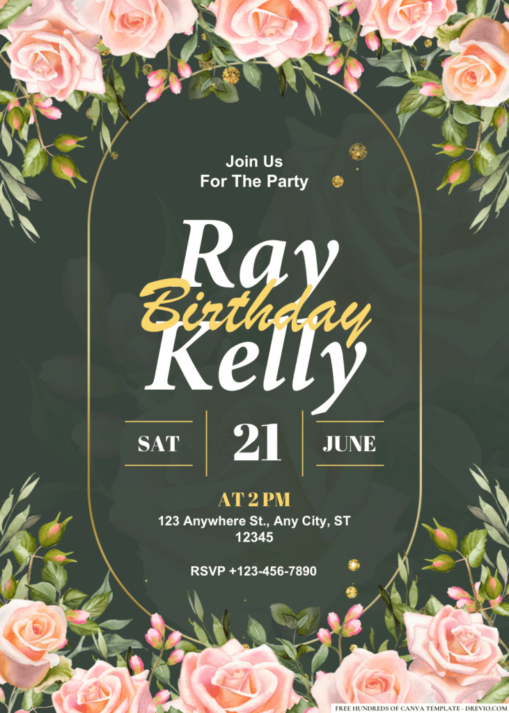 Rose Flower Bouquet Watercolor Birthday Invitations