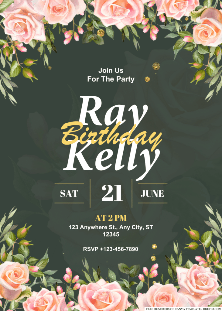 Rose Flower Bouquet Watercolor Birthday Invitations