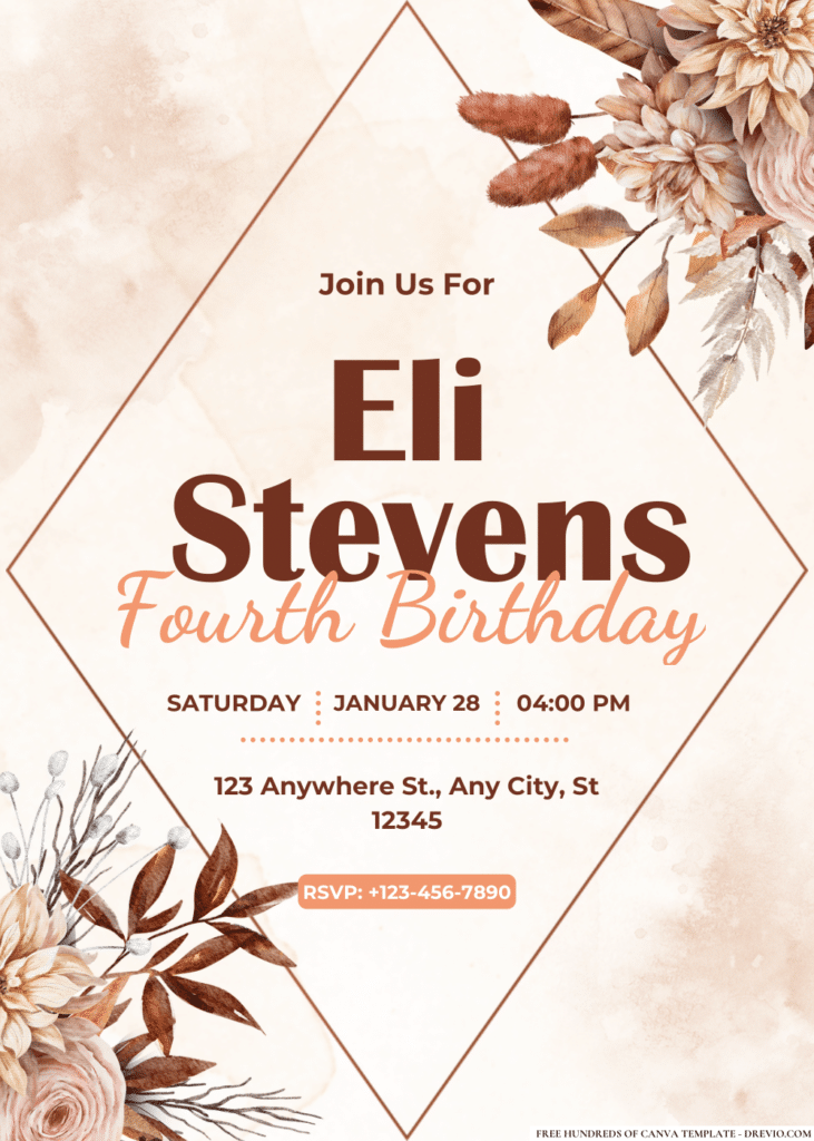 Vintage Autumn Flower Bouquets Birthday Invitations