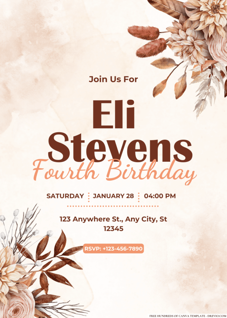 Vintage Autumn Flower Bouquets Birthday Invitations