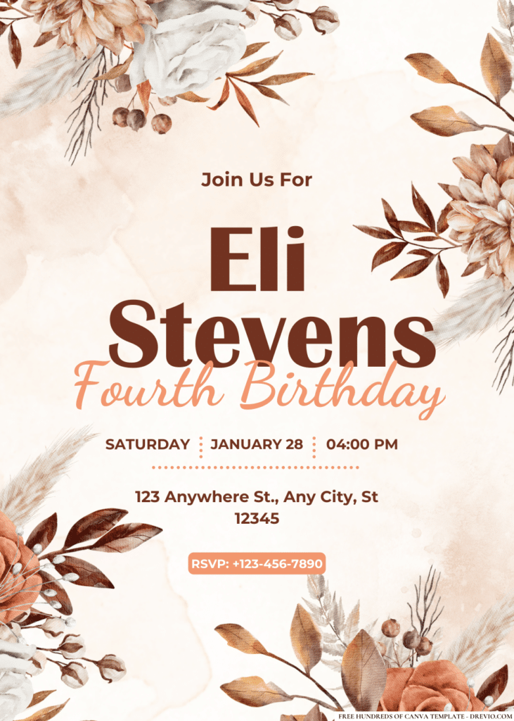 Vintage Autumn Flower Bouquets Birthday Invitations