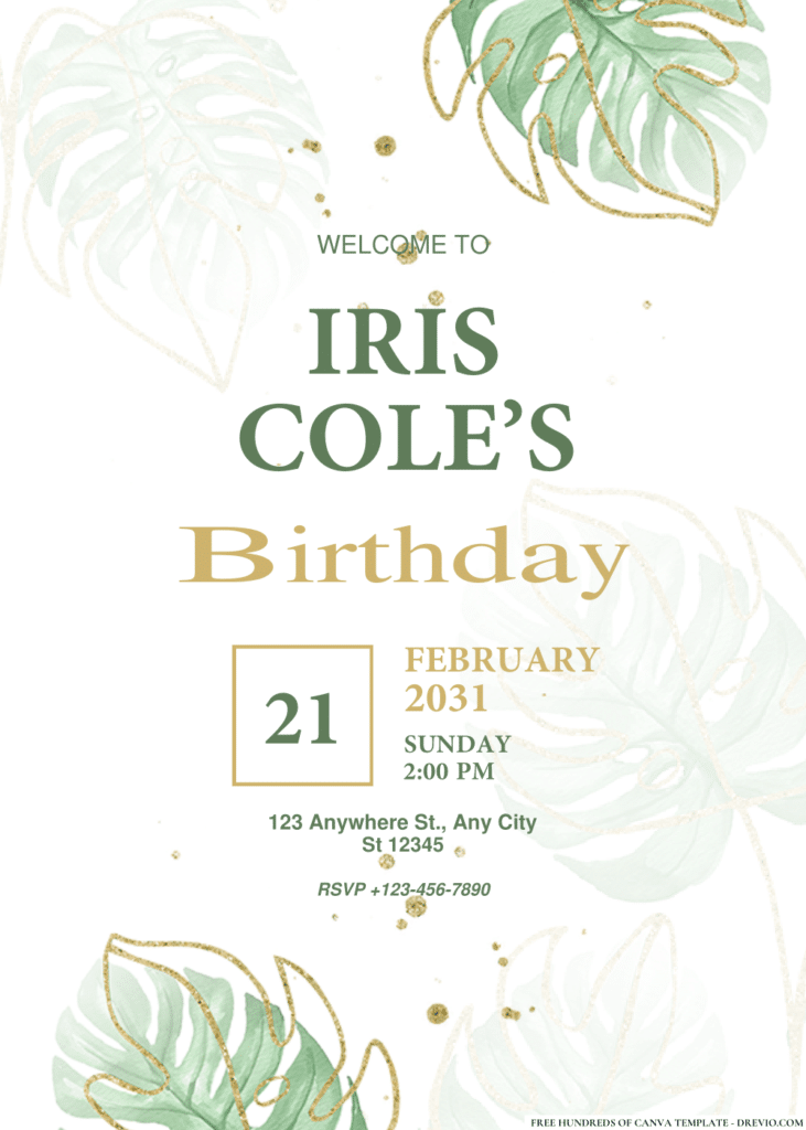 Tropical Monstera Leaf Birthday Invitations