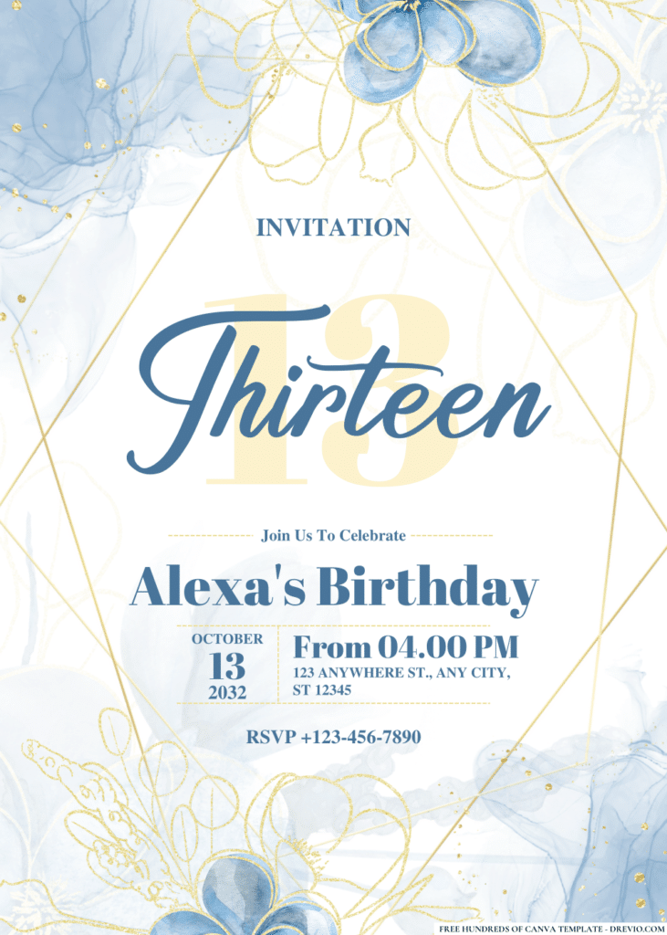 Watercolor Blue Magnolia Flower Birthday Invitations