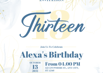 Watercolor Blue Magnolia Flower Birthday Invitations