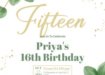 Eucalyptus Green and Gold Leaves Birthday Invitations