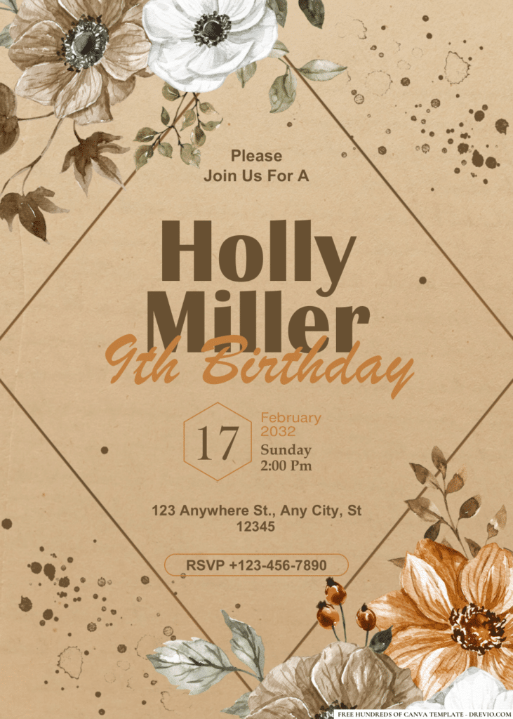 Watercolor Rustic Floral Bouquet Birthday Invitations