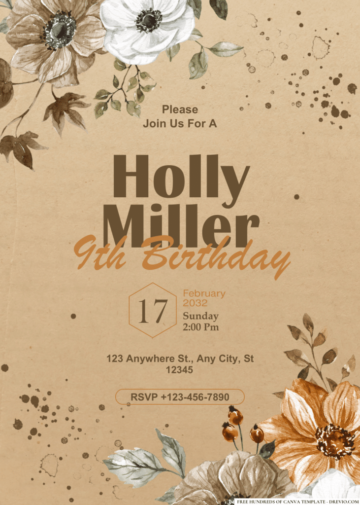Watercolor Rustic Floral Bouquet Birthday Invitations