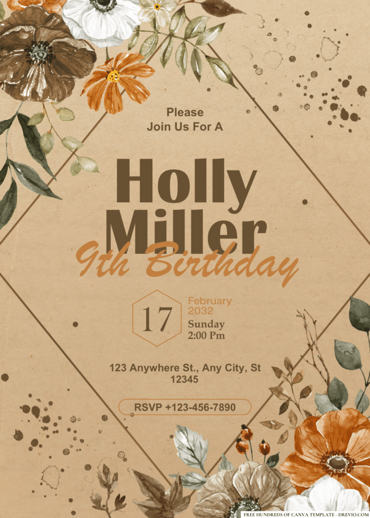 Watercolor Rustic Floral Bouquet Birthday Invitations