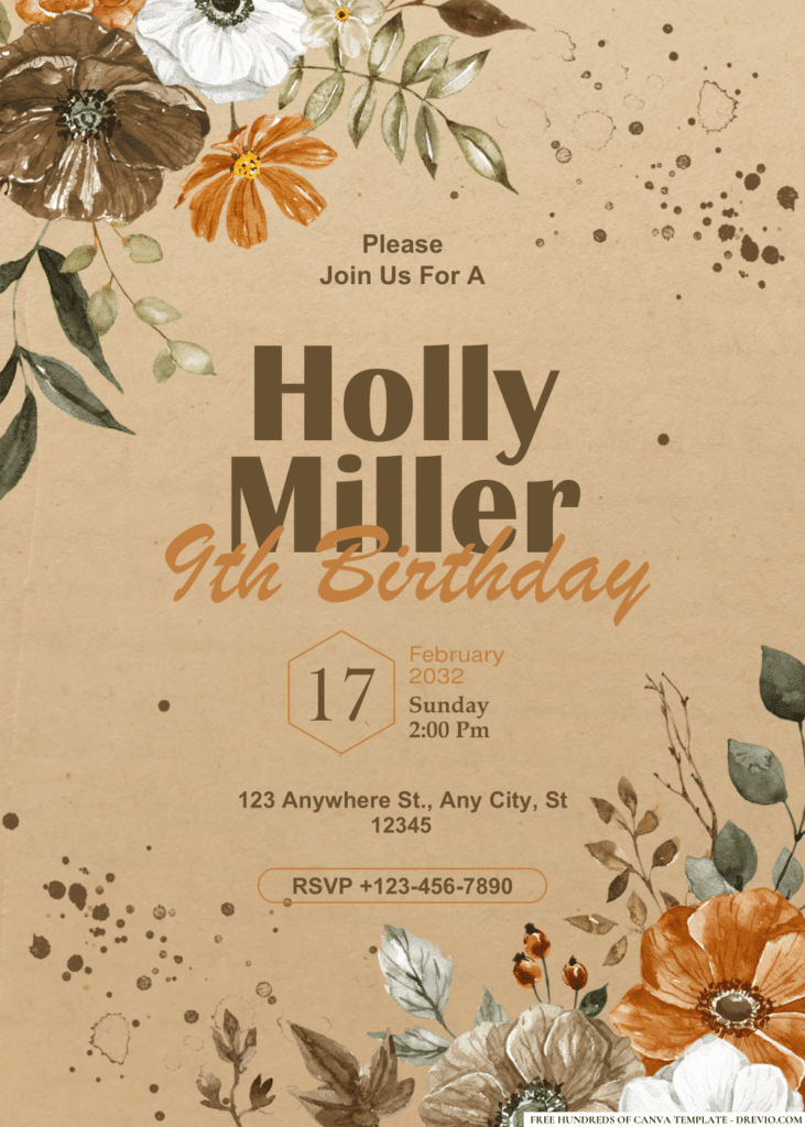Watercolor Rustic Floral Bouquet Birthday Invitations