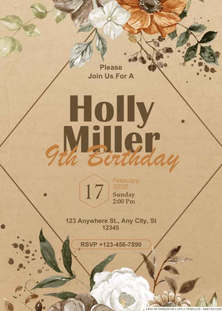 Watercolor Rustic Floral Bouquet Birthday Invitations