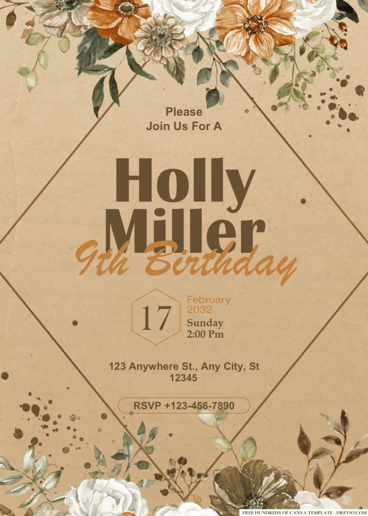 Watercolor Rustic Floral Bouquet Birthday Invitations