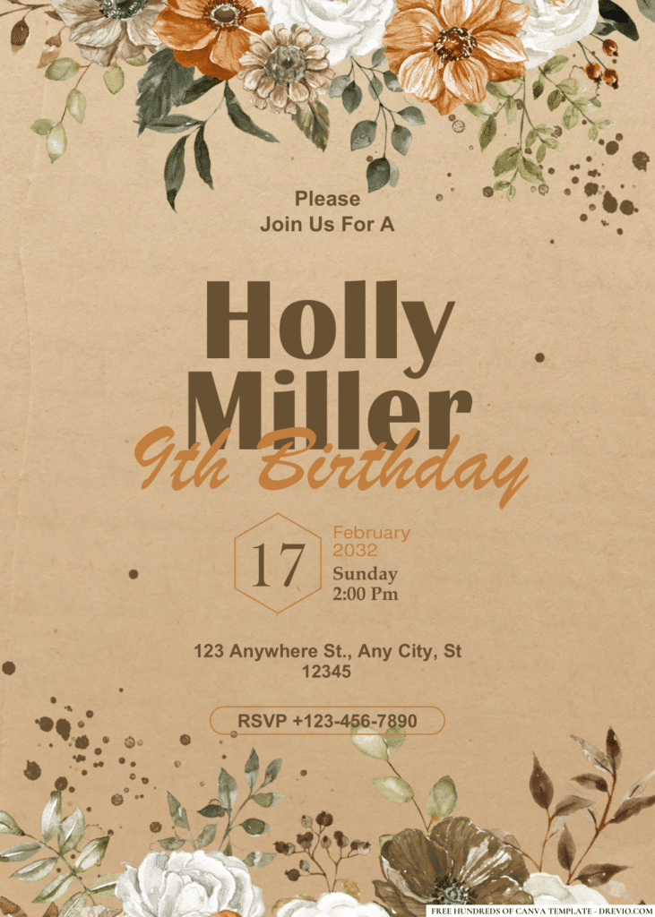 Watercolor Rustic Floral Bouquet Birthday Invitations