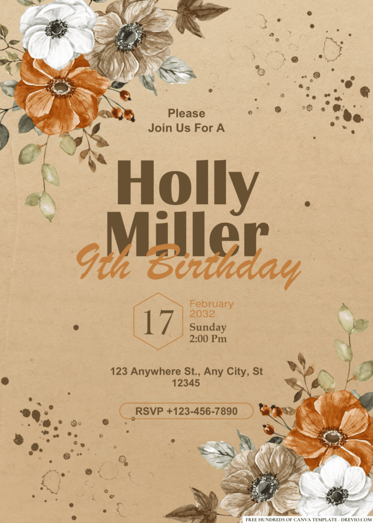 Watercolor Rustic Floral Bouquet Birthday Invitations