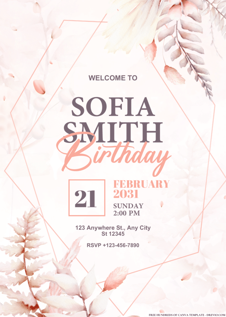 Wildflower Dried Watercolor Bouquet Birthday Invitations